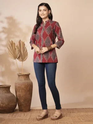 Dark Red Traditional Patterned Shirt